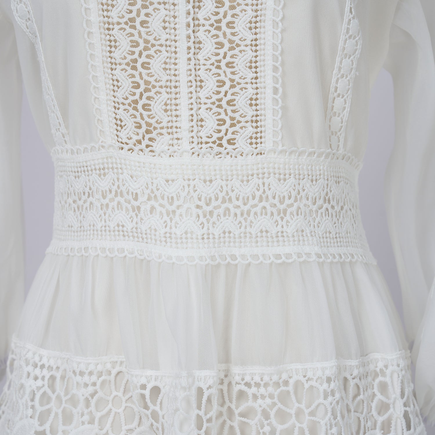 White Lace - Trimmed Tiered Fall Dress