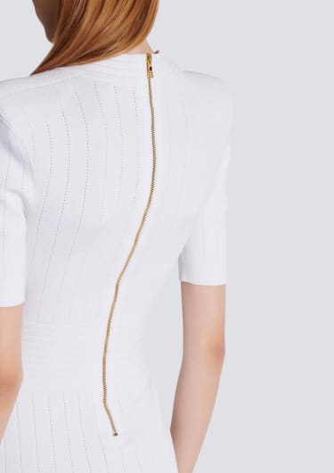 MINI ABITO CORTO IN MAGLIA TARA WHITE CON BOTTONI ORO