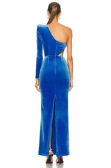 Gianni One Shoulder Velvet Cutout Maxi Dress