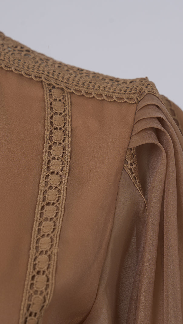AIIZIE KHAKI LACE - TRIMMED TIERED FALL DRESS - product image