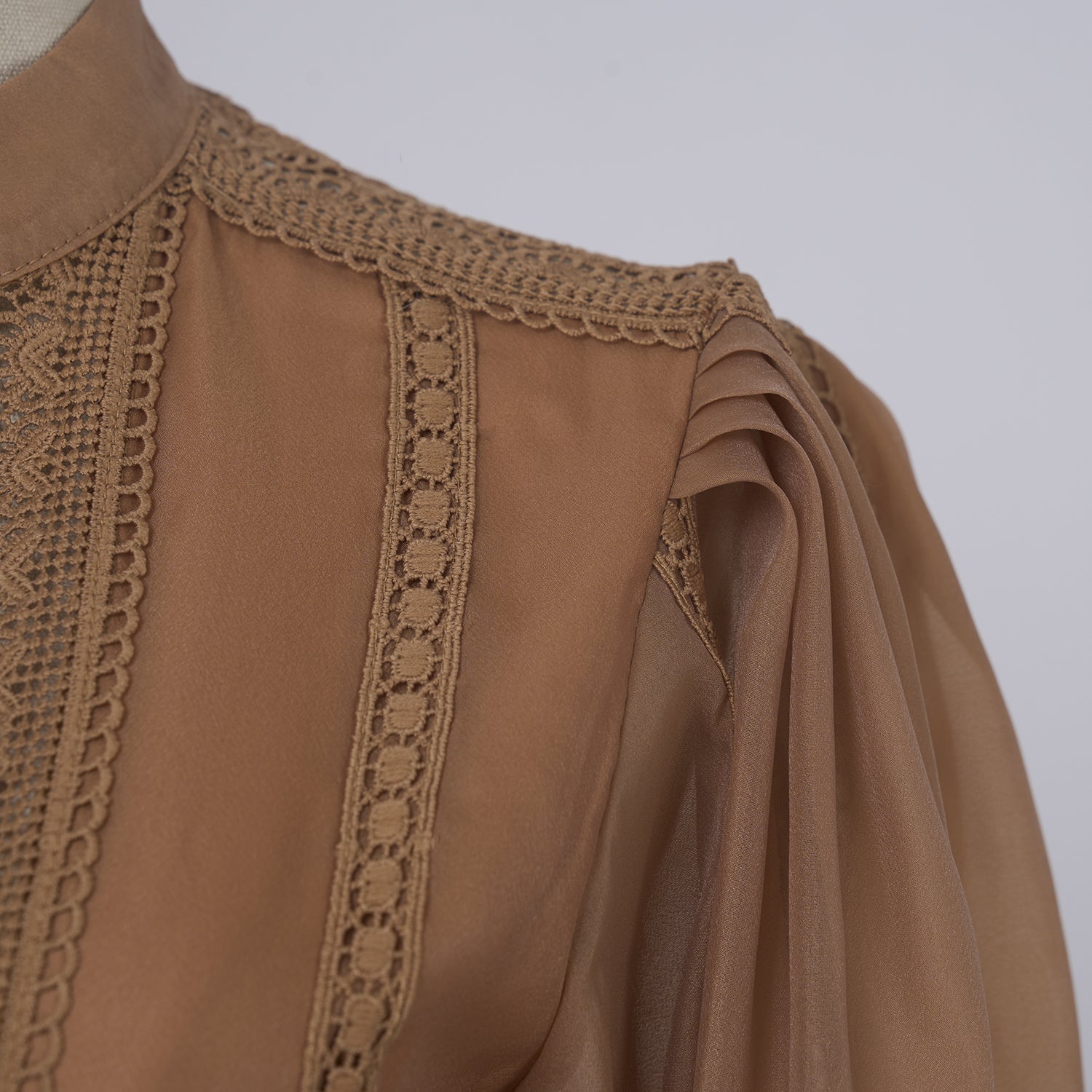 Khaki Lace - Trimmed Tiered Fall Dress