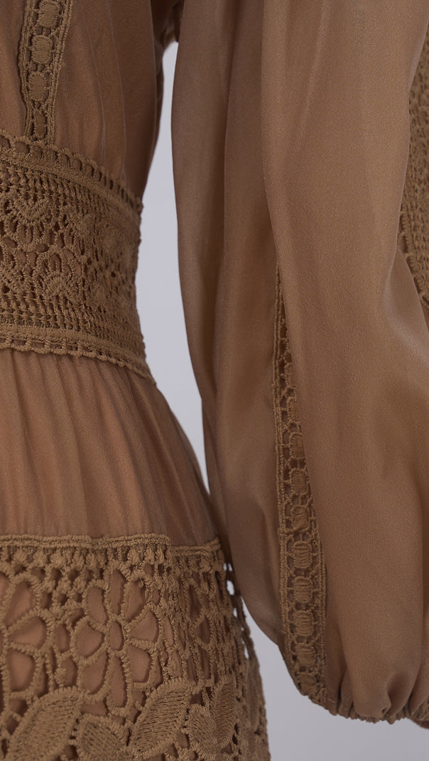 AIIZIE KHAKI LACE - TRIMMED TIERED FALL DRESS - product image
