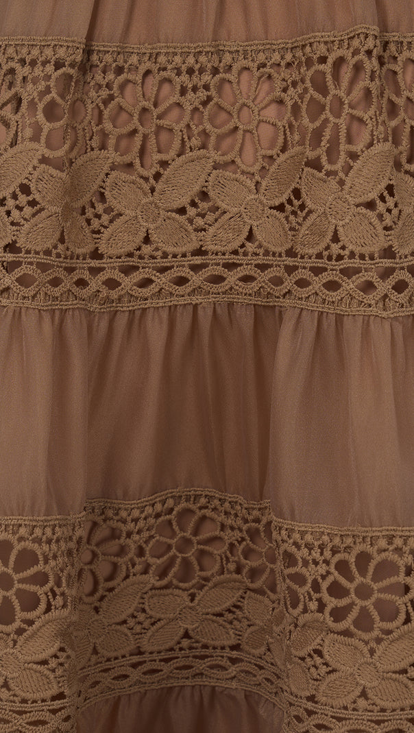 AIIZIE KHAKI LACE - TRIMMED TIERED FALL DRESS - product image