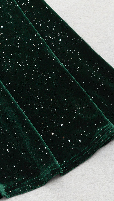 GREEN SINGLE SLEEVE VELVET MAXI DRESS