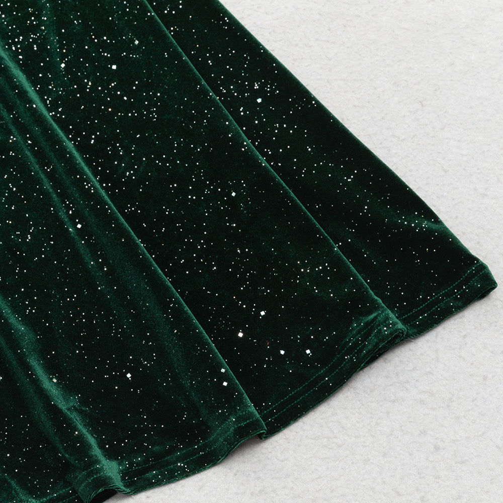 AIIZIE GREEN SINGLE SLEEVE VELVET MAXI DRES - product image