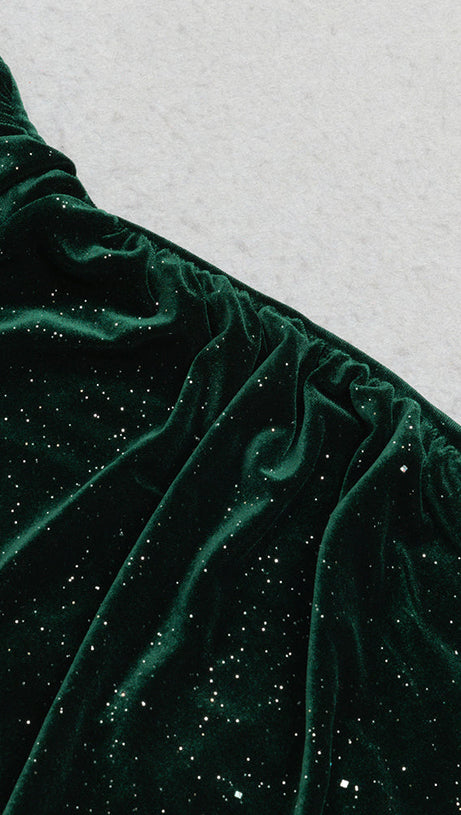 GREEN SINGLE SLEEVE VELVET MAXI DRESS