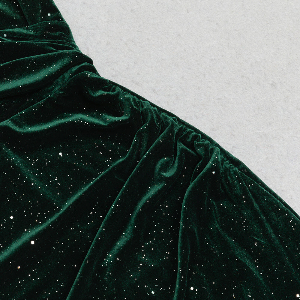 AIIZIE GREEN SINGLE SLEEVE VELVET MAXI DRESS - product image