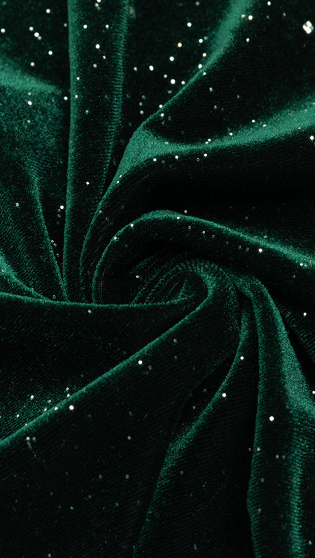 GREEN SINGLE SLEEVE VELVET MAXI DRESS