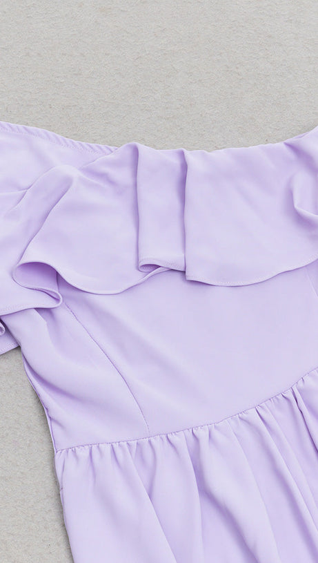 ONE SHOULDER RUFFLE TRIM DRESS IN PURPLE