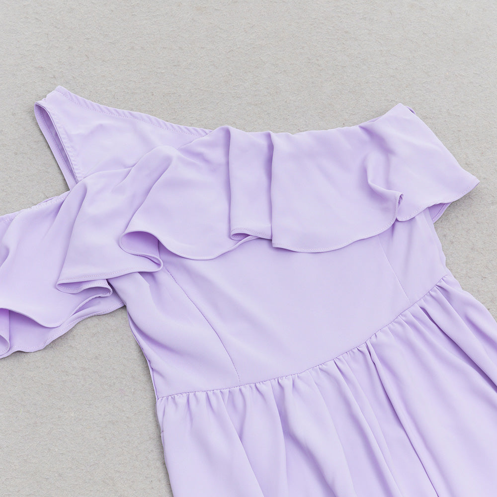AIIZIE ONE SHOULDER RUFFLE TRIM DRESS IN PURPLE - product image