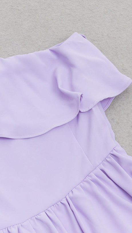 ONE SHOULDER RUFFLE TRIM DRESS IN PURPLE