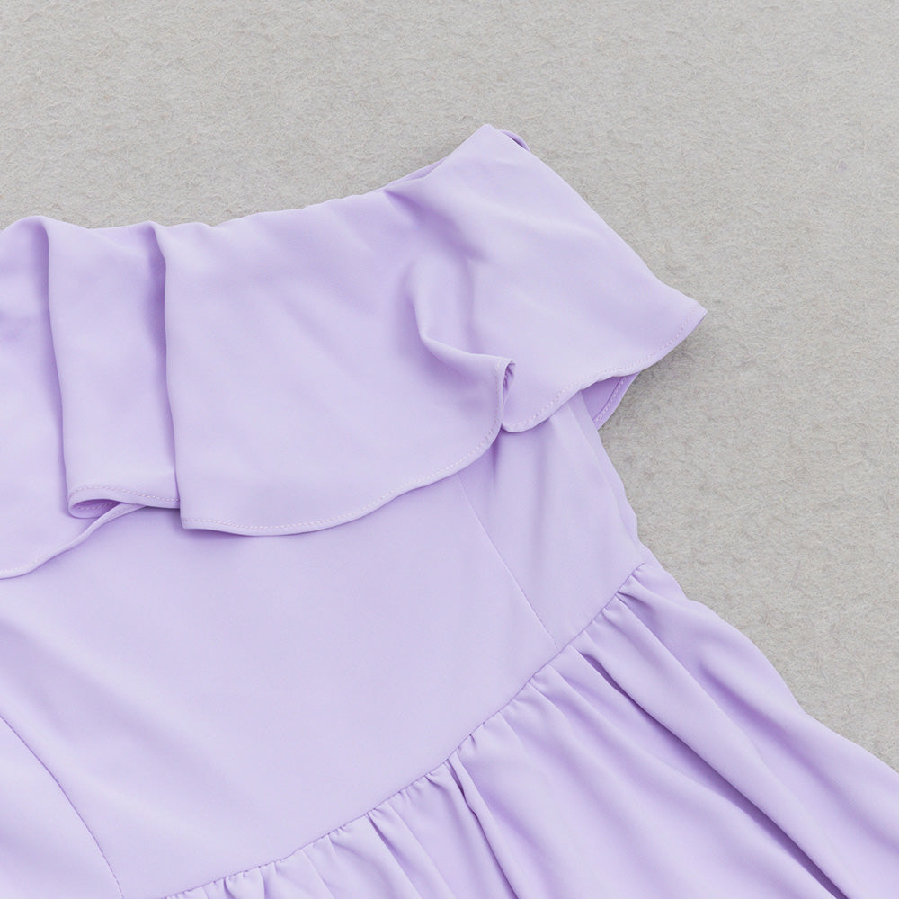 AIIZIE ONE SHOULDER RUFFLE TRIM DRESS IN PURPLE - product image