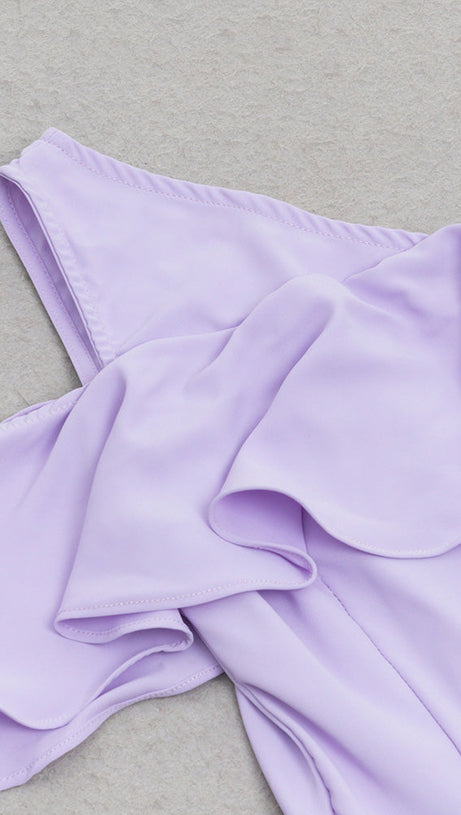 ONE SHOULDER RUFFLE TRIM DRESS IN PURPLE