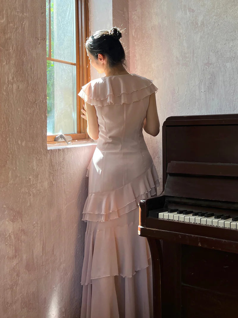 AIIZIE RUFFLED MAXI DRESS IN PALE PINK - product image
