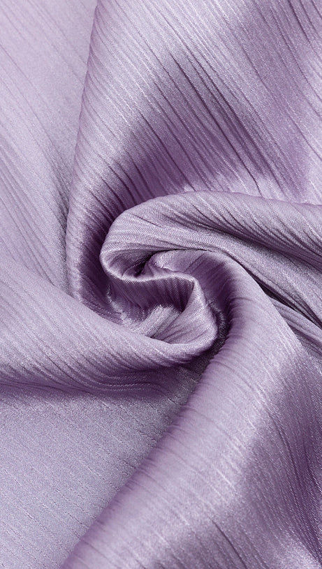 LILAC RUFFLE TRIM ASYMMETRICAL HEM SATIN MIDI DRESS