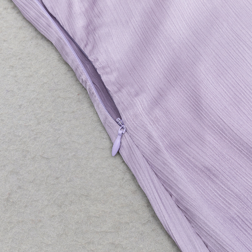 AIIZIE LILAC RUFFLE TRIM ASYMMETRICAL HEM SATIN MIDI DRESS - product image