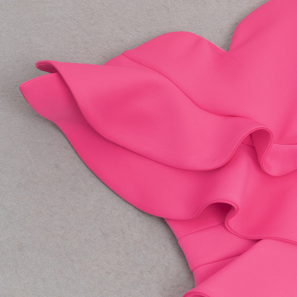 AIIZIE OFF SHOULDER RUFFLE TRIM BODYCON GOWN IN PINK - product image