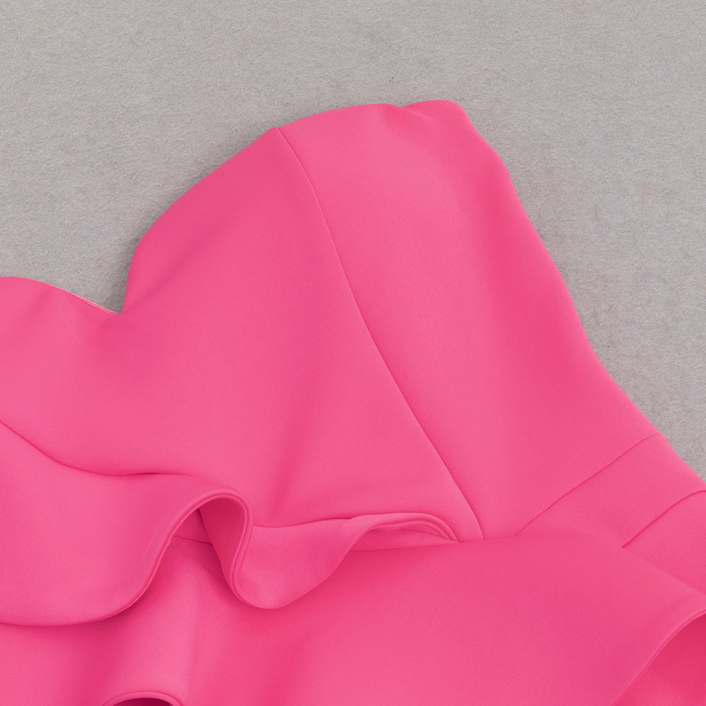 AIIZIE OFF SHOULDER RUFFLE TRIM BODYCON GOWN IN PINK - product image