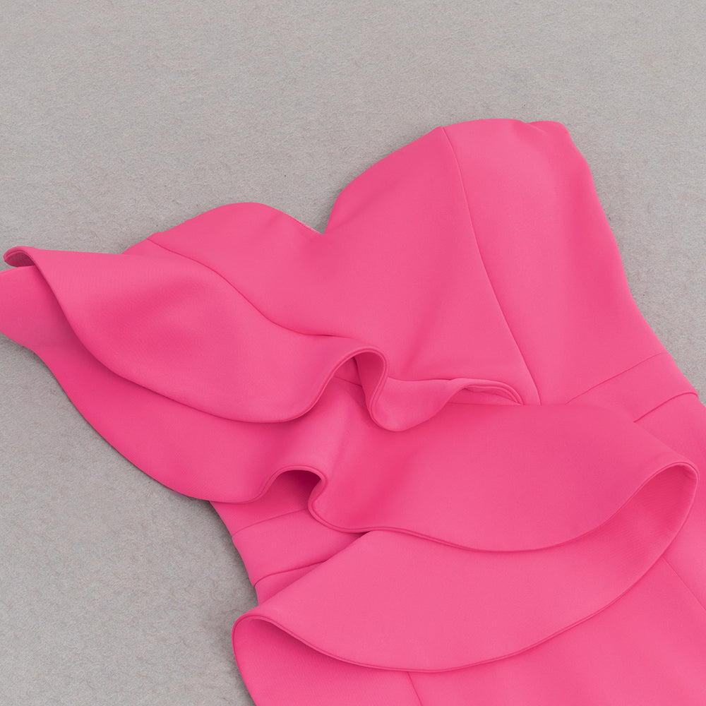 AIIZIE OFF SHOULDER RUFFLE TRIM BODYCON GOWN IN PINK - product image