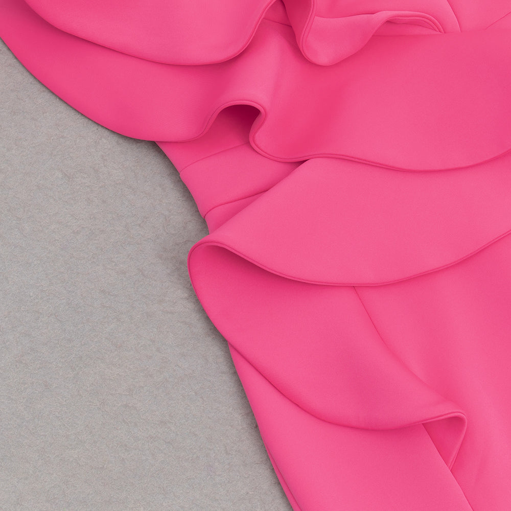 AIIZIE OFF SHOULDER RUFFLE TRIM BODYCON GOWN IN PINK - product image