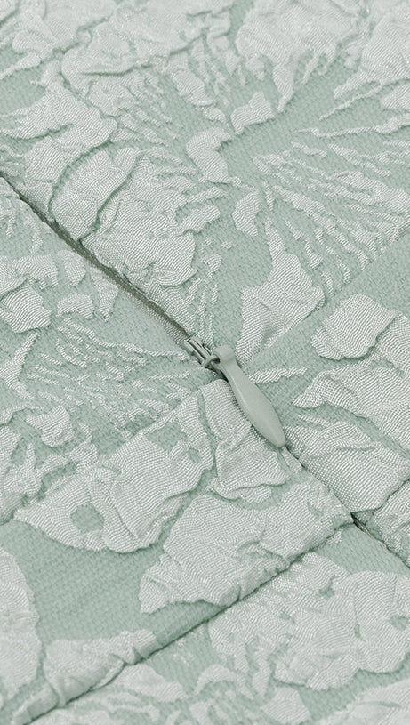 GREEN SWEETHEART NECK PUFF SLEEVE SPLIT THIGH DRESS