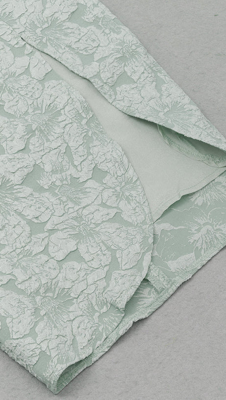 GREEN SWEETHEART NECK PUFF SLEEVE SPLIT THIGH DRESS