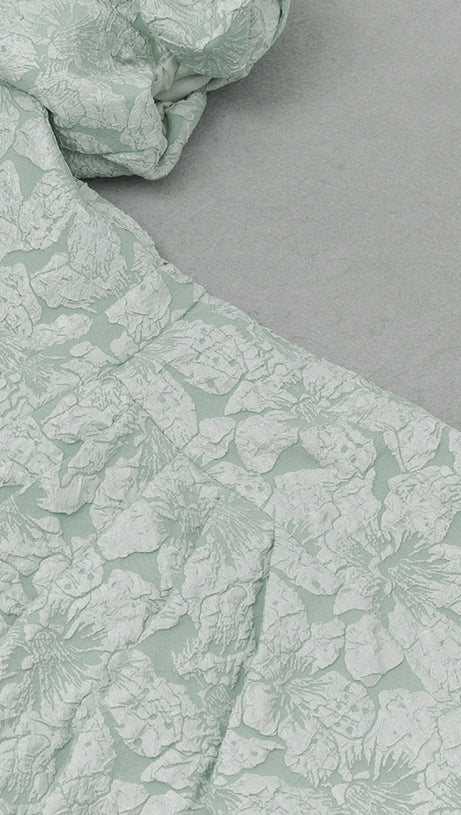 GREEN SWEETHEART NECK PUFF SLEEVE SPLIT THIGH DRESS