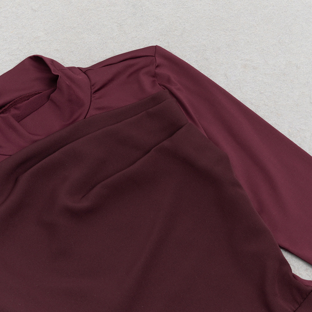 AIIZIE RUCHED SLIT MIDI DRESS IN BURGUNDY - product image