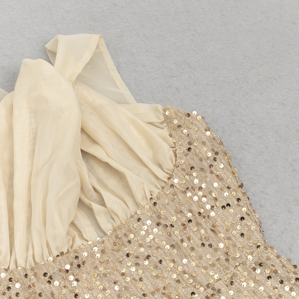 AIIZIE SEQUIN EMBELLISHED BACK SLIT HALTER MAXI DRESS - product image