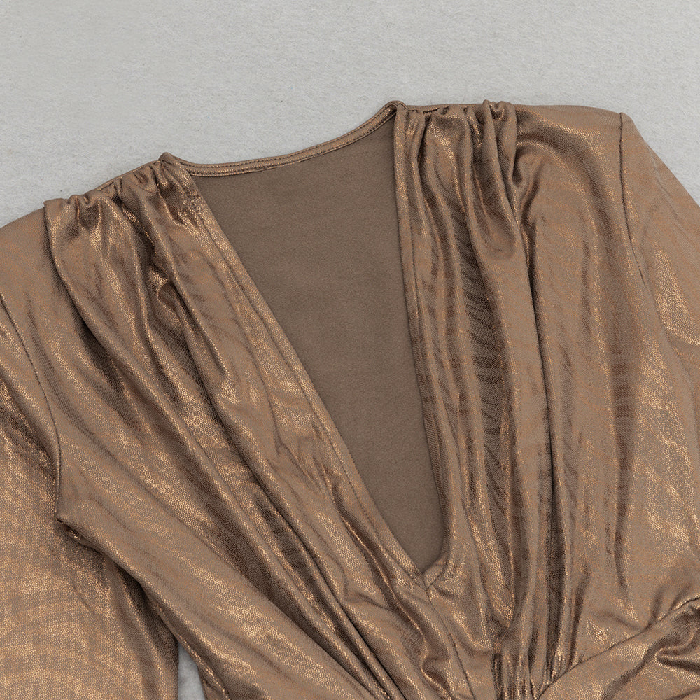 AIIZIE PLEATED HIP WRAP MIDI DRESS IN BROWN - product image