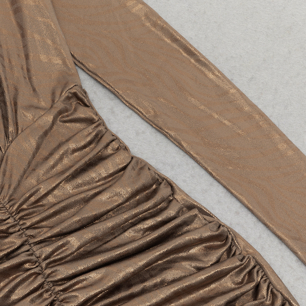 AIIZIE PLEATED HIP WRAP MIDI DRESS IN BROWN - product image