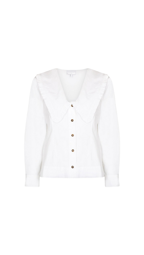 AIIZIE WHITE OVERSIZED COLLAR COTTON BLOUSE - product image