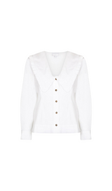 WHITE OVERSIZED COLLAR COTTON BLOUSE