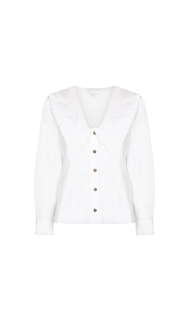 WHITE OVERSIZED COLLAR COTTON BLOUSE