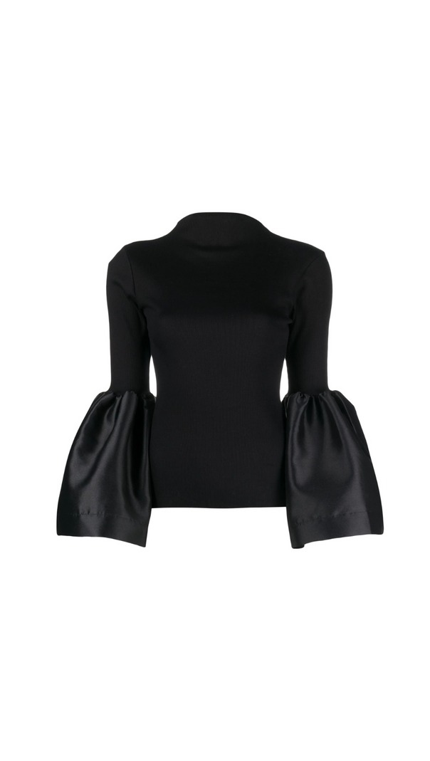 AIIZIE BLACK BELL SLEEVE RIBBED TOP - product image