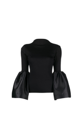 BLACK BELL SLEEVE RIBBED TOP