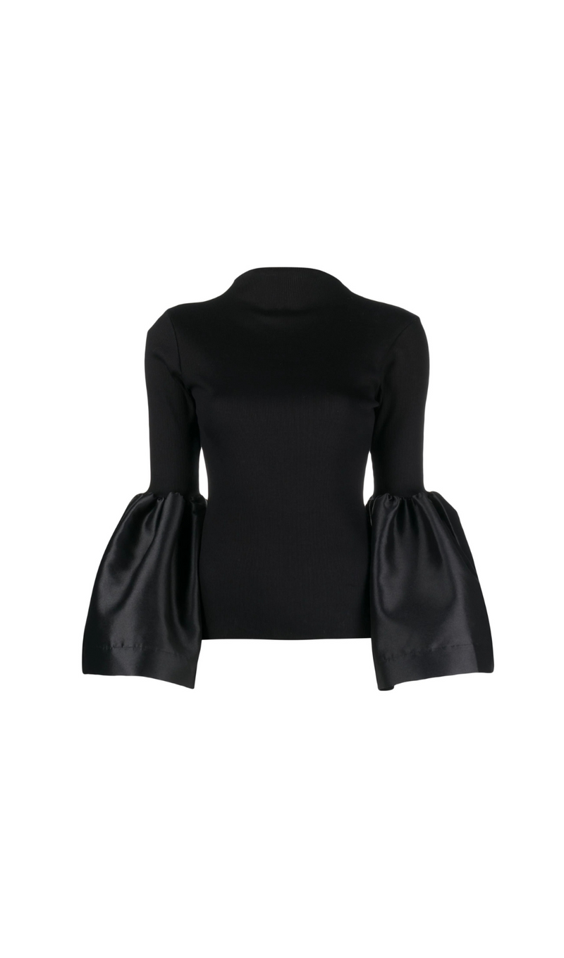 BLACK BELL SLEEVE RIBBED TOP