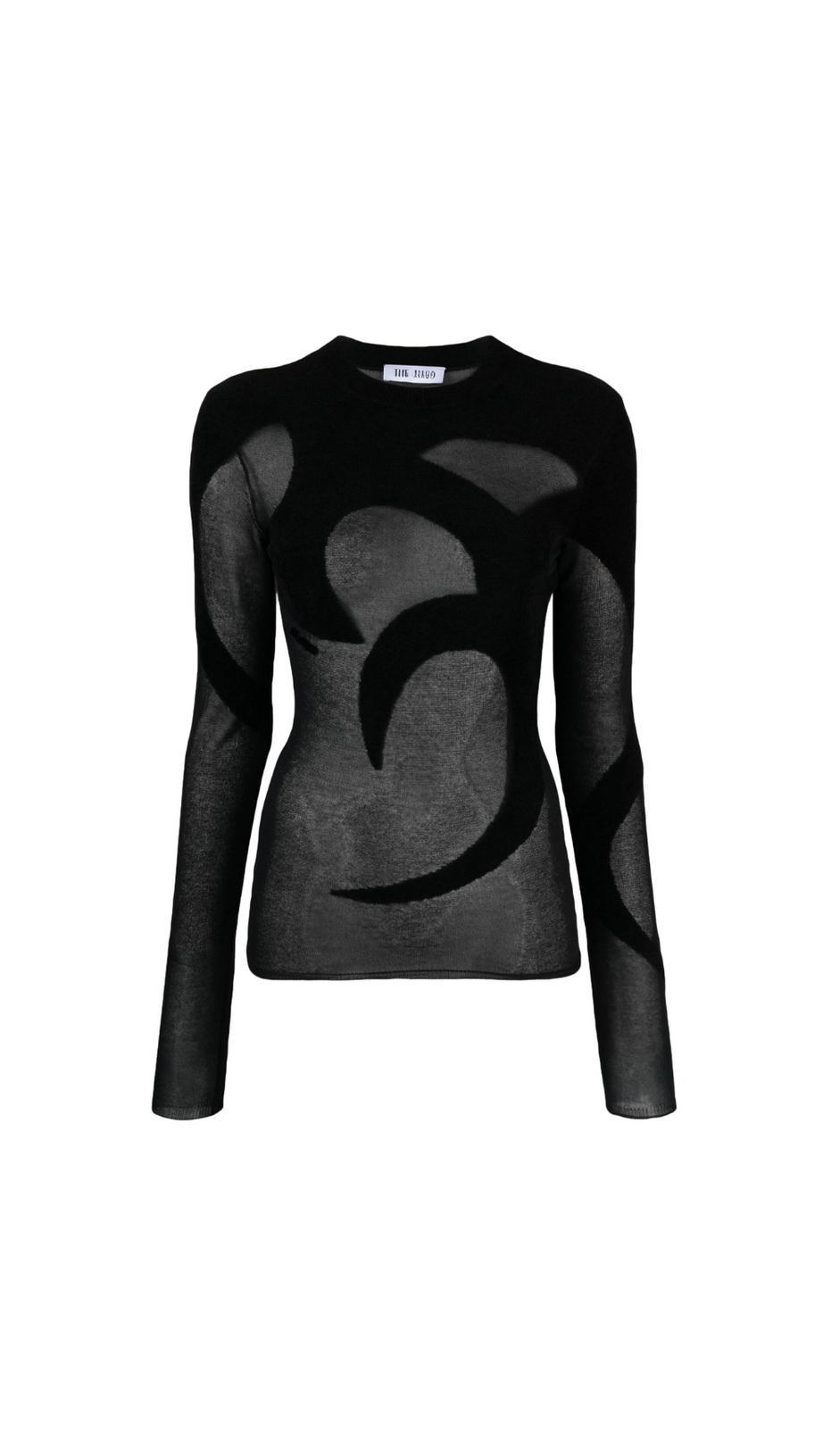 BLACK FINE-KNIT SEMI-SHEER T-SHIRT