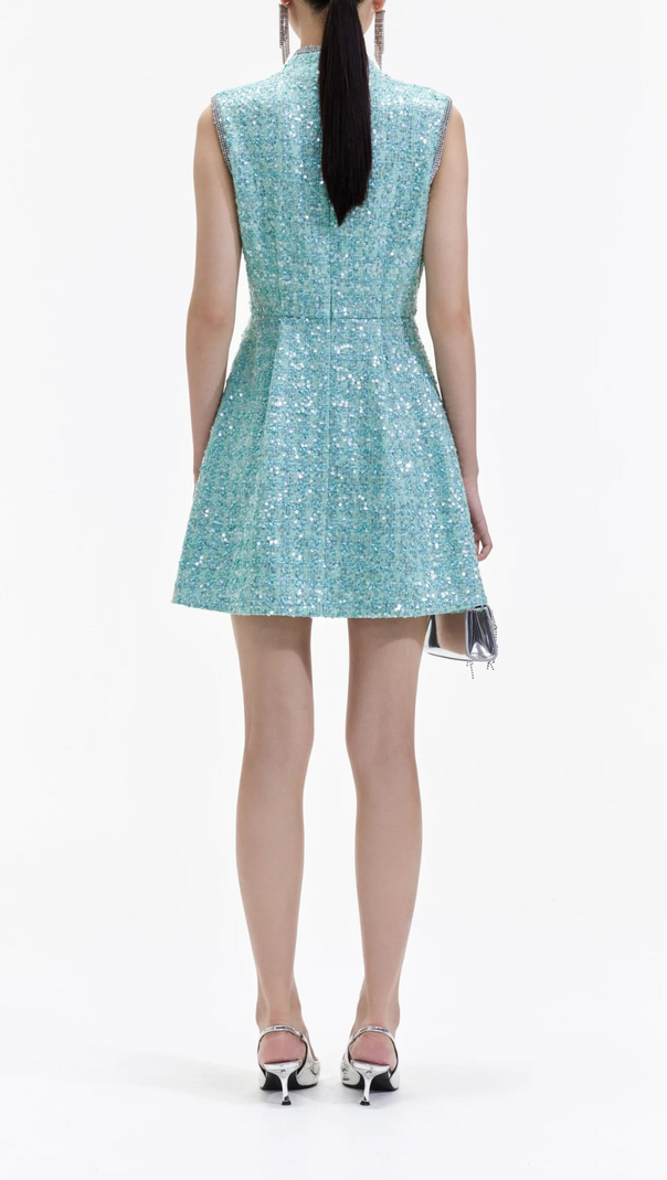 AIIZIE BLUE BOUCLE GATHERED MINI DRESS - product image