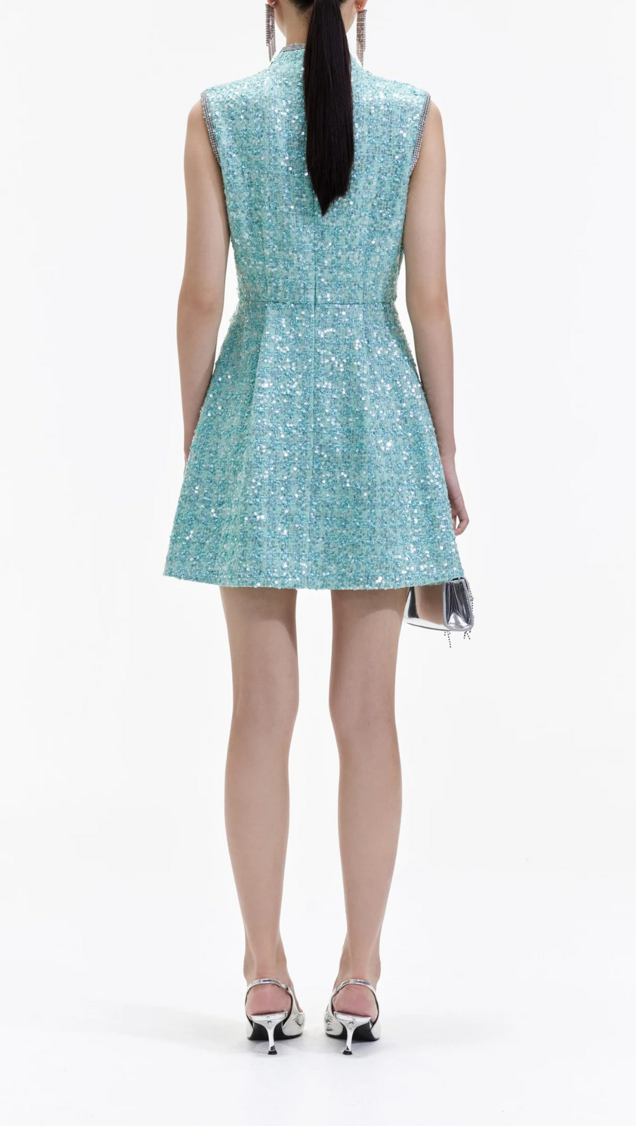 BLUE BOUCLE GATHERED MINI DRESS