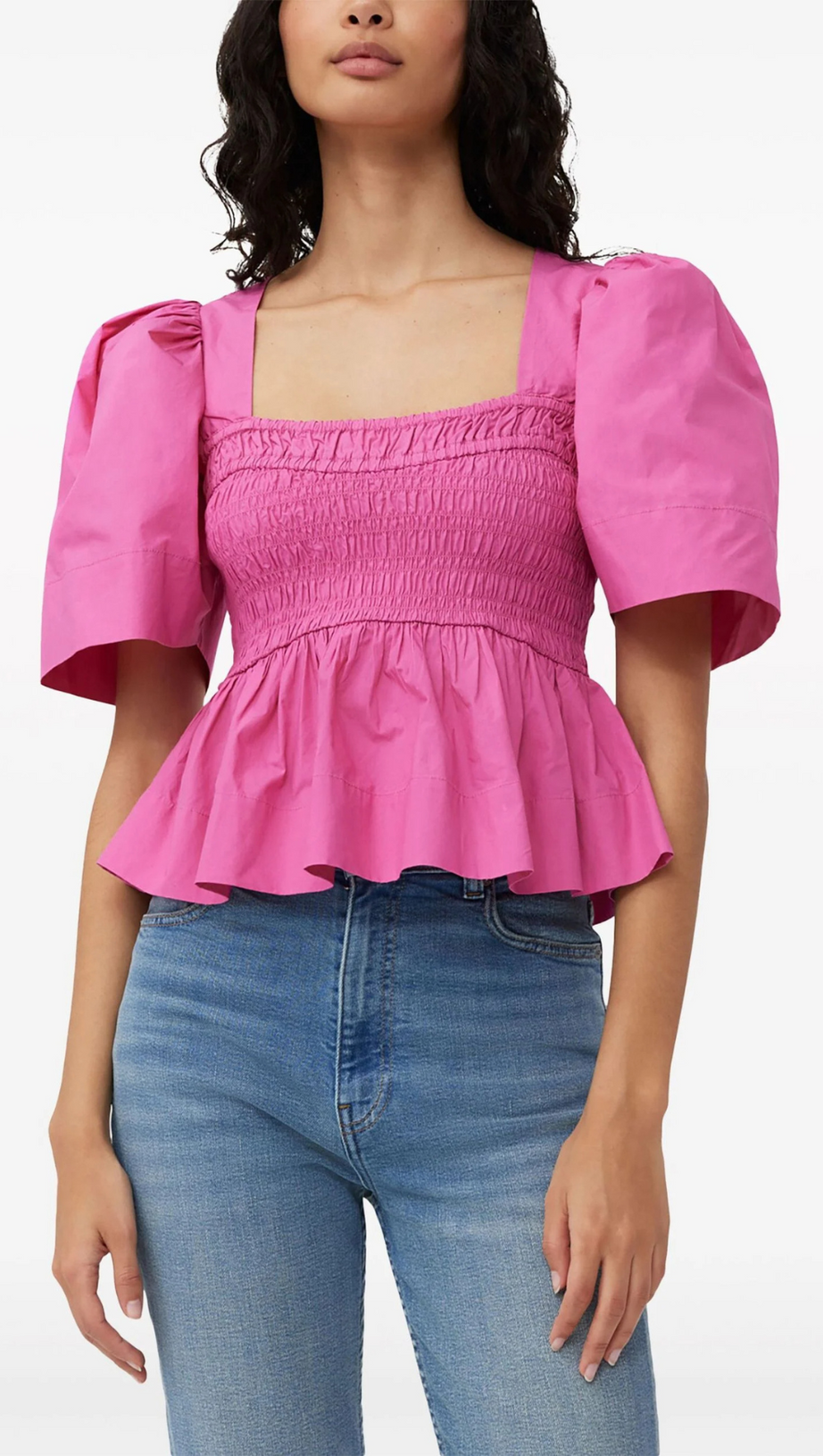 BLUSA ROSA CON PEPLUM ARRICCIATO 
