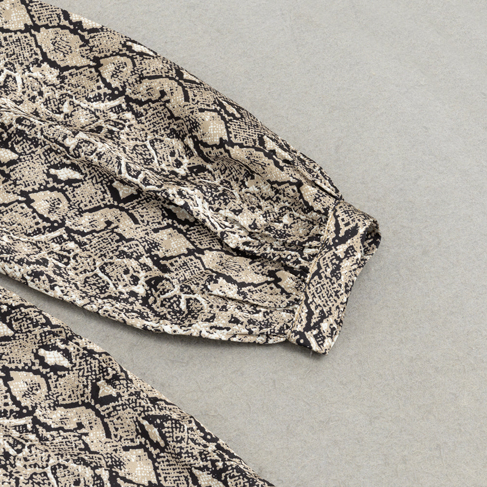 AIIZIE SNAKE PRINT LANTERN SLEEVE MERMAID HEM MAXI DRESS - product image