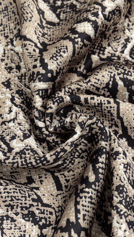 SNAKE PRINT LANTERN SLEEVE MERMAID HEM MAXI DRESS