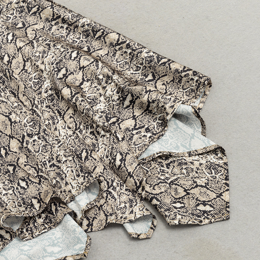AIIZIE SNAKE PRINT LANTERN SLEEVE MERMAID HEM MAXI DRESS - product image