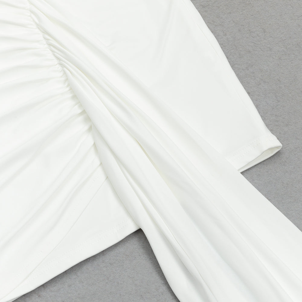 AIIZIE WHITE ONE-SLEEVE WAISTED TWIST DRESS - product image