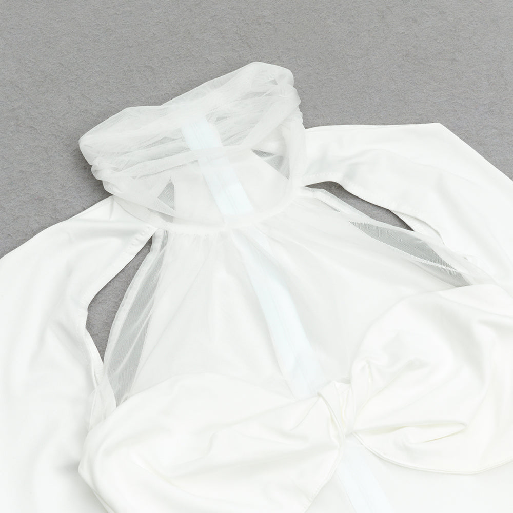 AIIZIE WHITE ONE-SLEEVE WAISTED TWIST DRESS - product image
