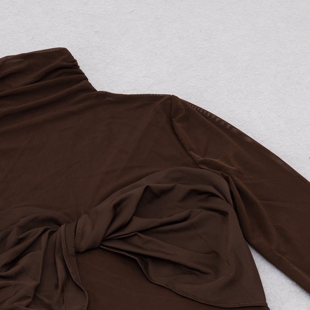 AIIZIE SHEER RUCHED MAXI DRESS IN BROWN - product image
