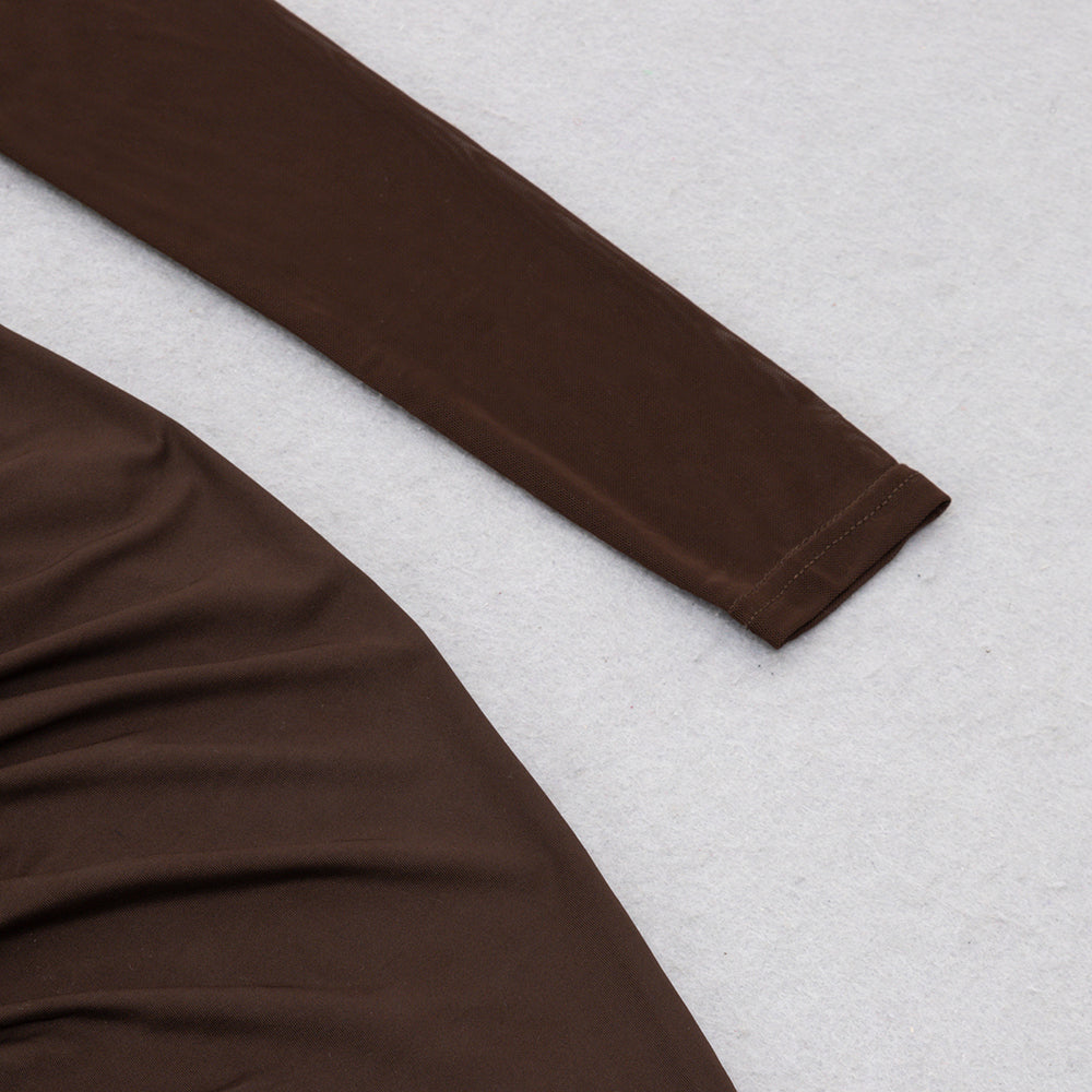 AIIZIE SHEER RUCHED MAXI DRESS IN BROWN - product image