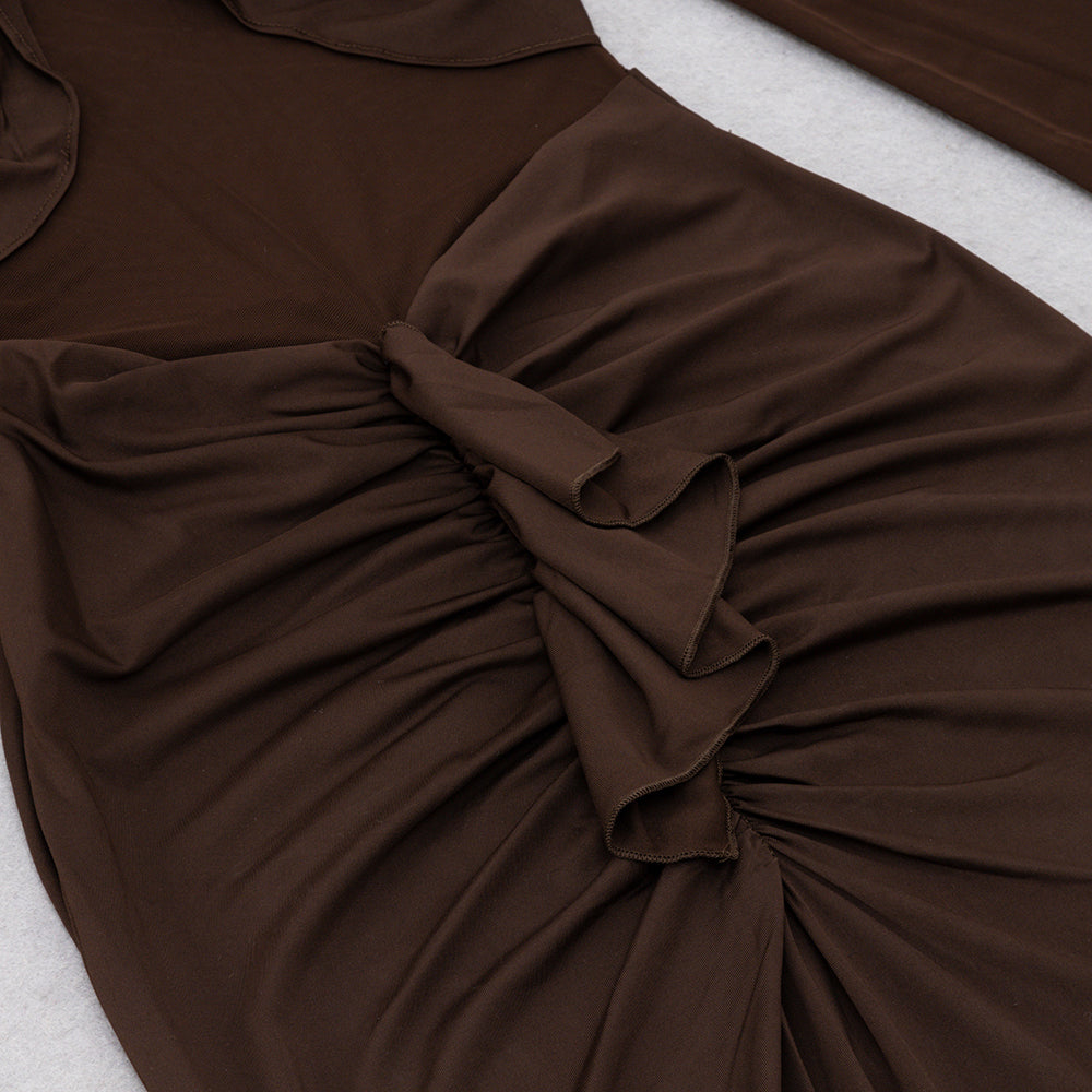 AIIZIE SHEER RUCHED MAXI DRESS IN BROWN - product image