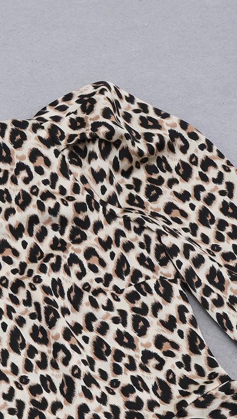 ABITO MONOSPALLA CON STAMPA LEOPARDATA E LACCI LATERALI 
